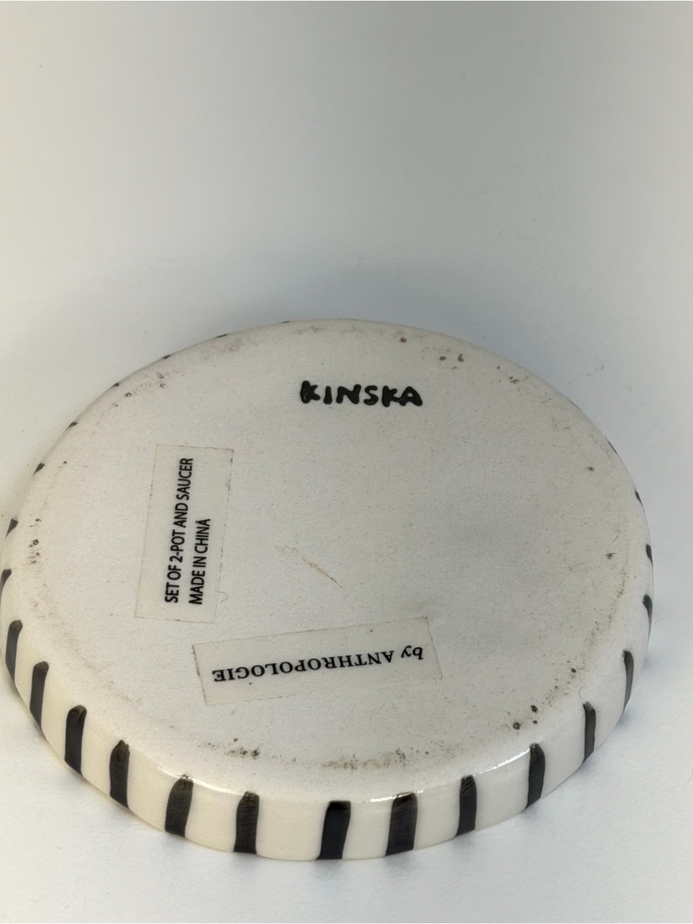 Kinska/Anthropologie White Ceramic Face Planter with Black Stripes and Red Lips - Picture 8 of 8